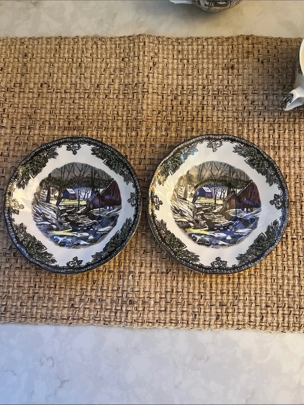 Vintage 2 Johnson Brothers England Friendly Village ICE HOUSE Cup & Saucer Set